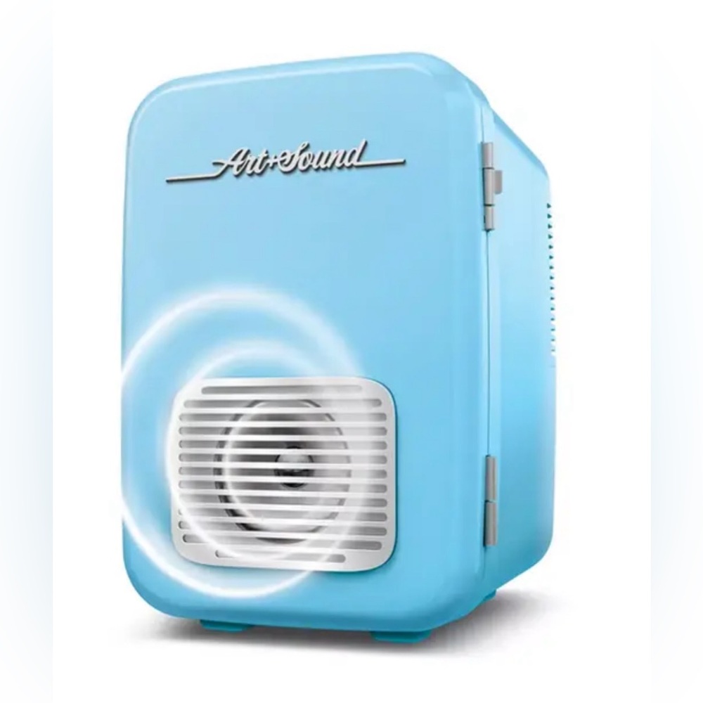 ARTSOUND Vintage-Like Mini 6 Can Fridge with Built In Wireless Speaker Blue